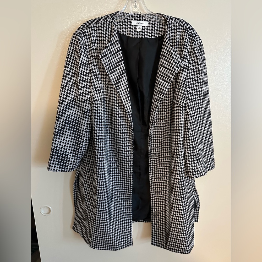 Nine West Black and White Houndstooth Blazer